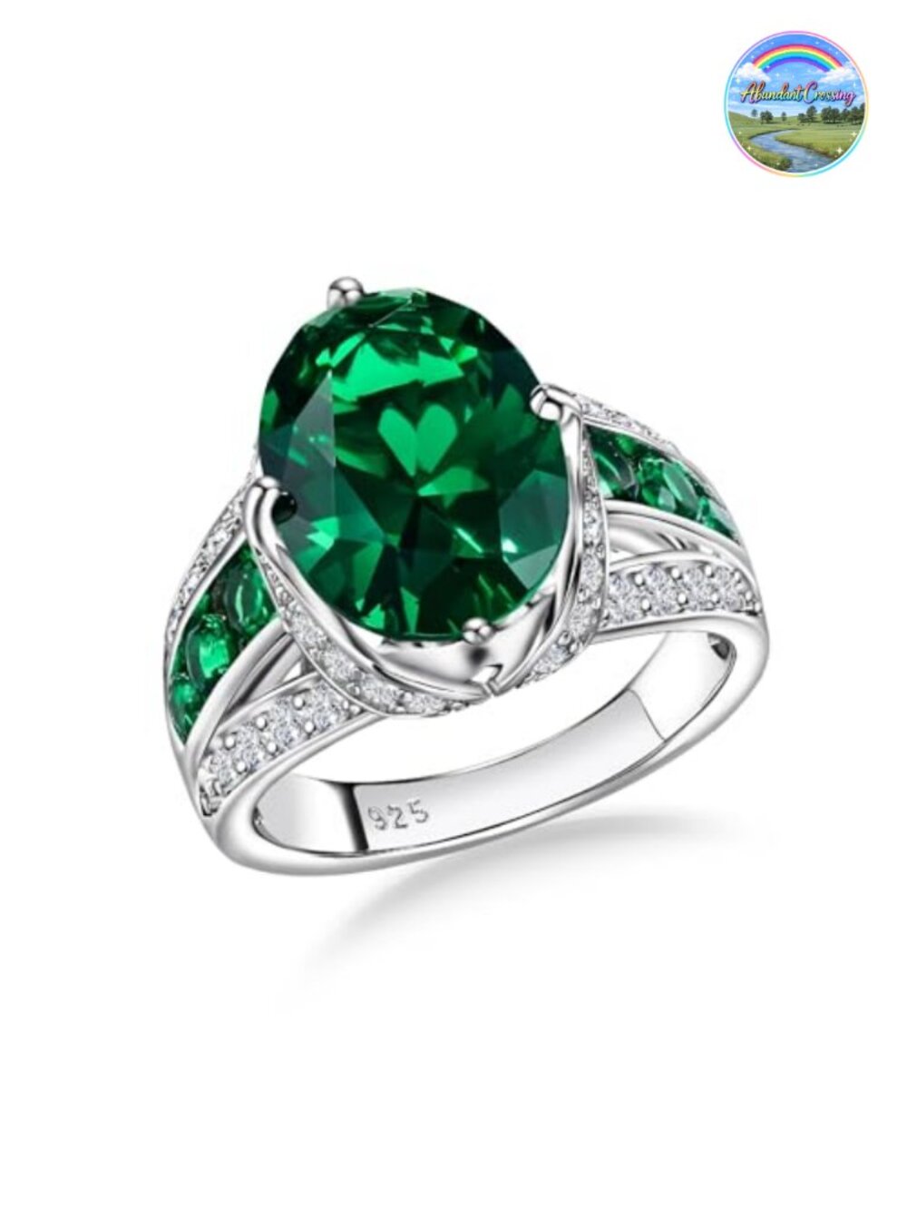 925 Sterling Silver Gemstone Ring for Women, Oval Emerald Engagement